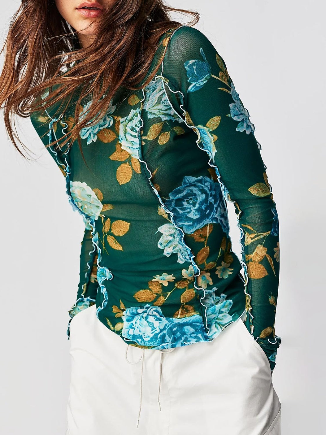 Floral Mock Neck Long Sleeve Top