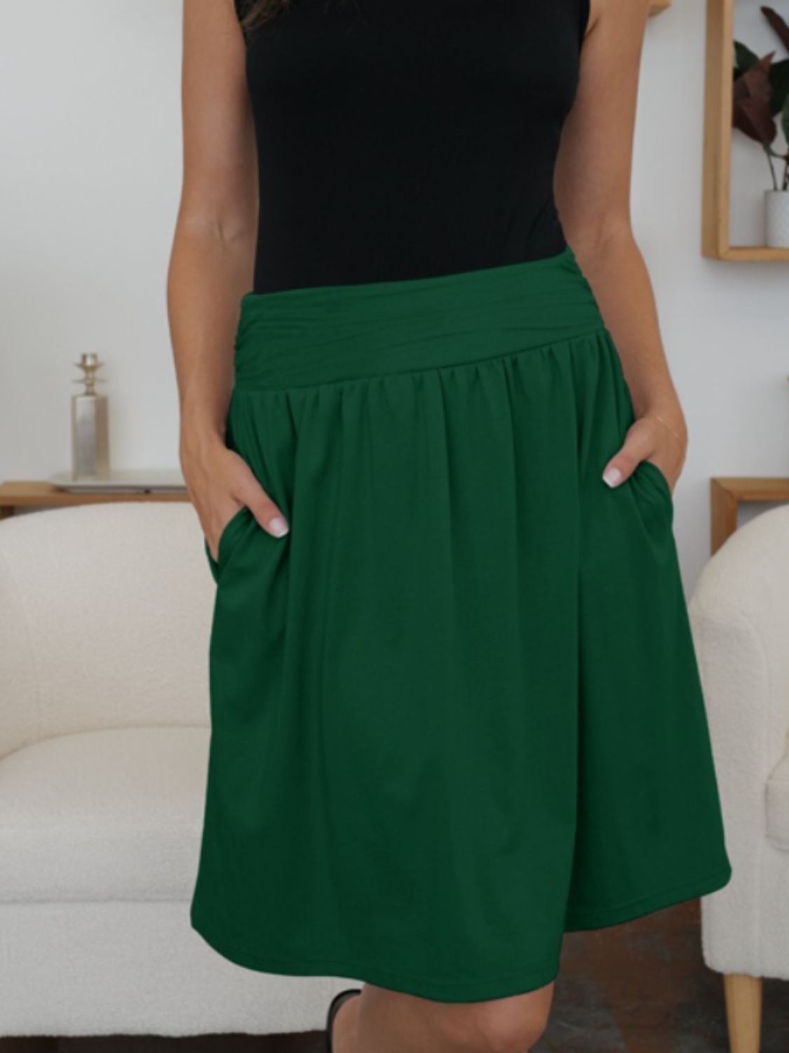 Elastic Waist Skirt with Pockets