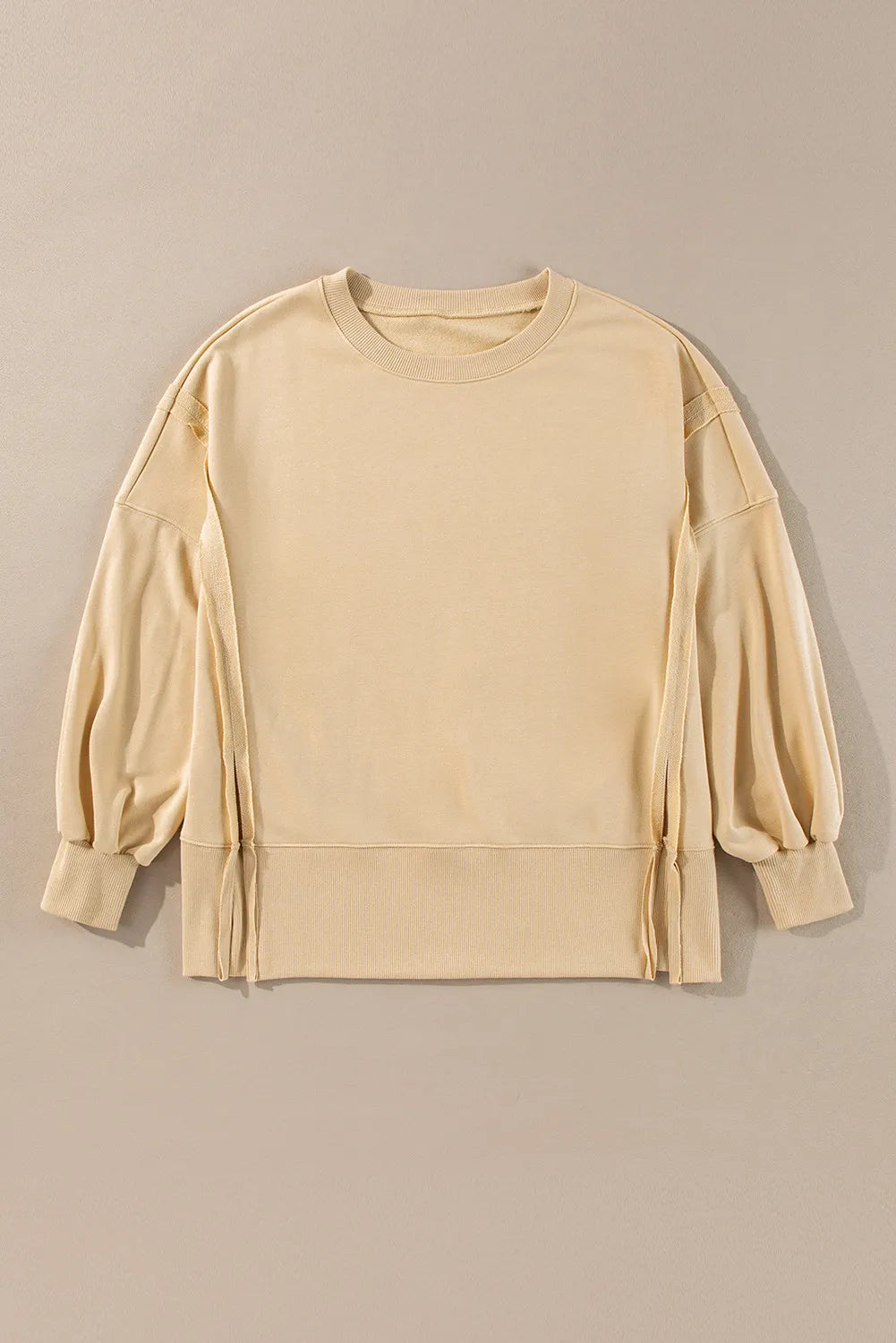 Exposed Seam Round Neck Long Sleeve Sweatshirt