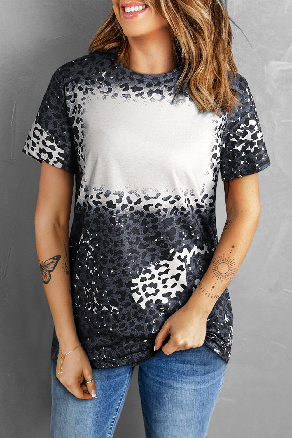 Leopard Round Neck Short Sleeve T-Shirt