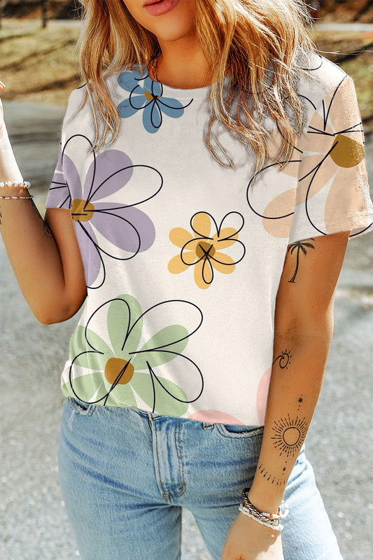 Printed Round Neck Short Sleeve T-Shirt