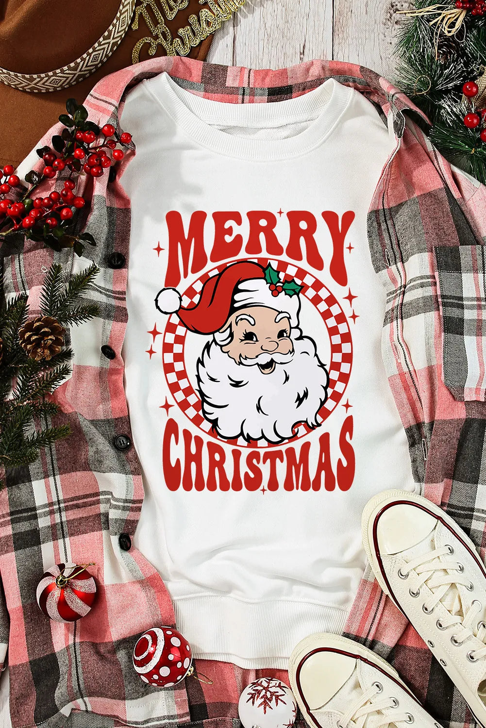 Santa Graphic Round Neck Long Sleeve Sweatshirt