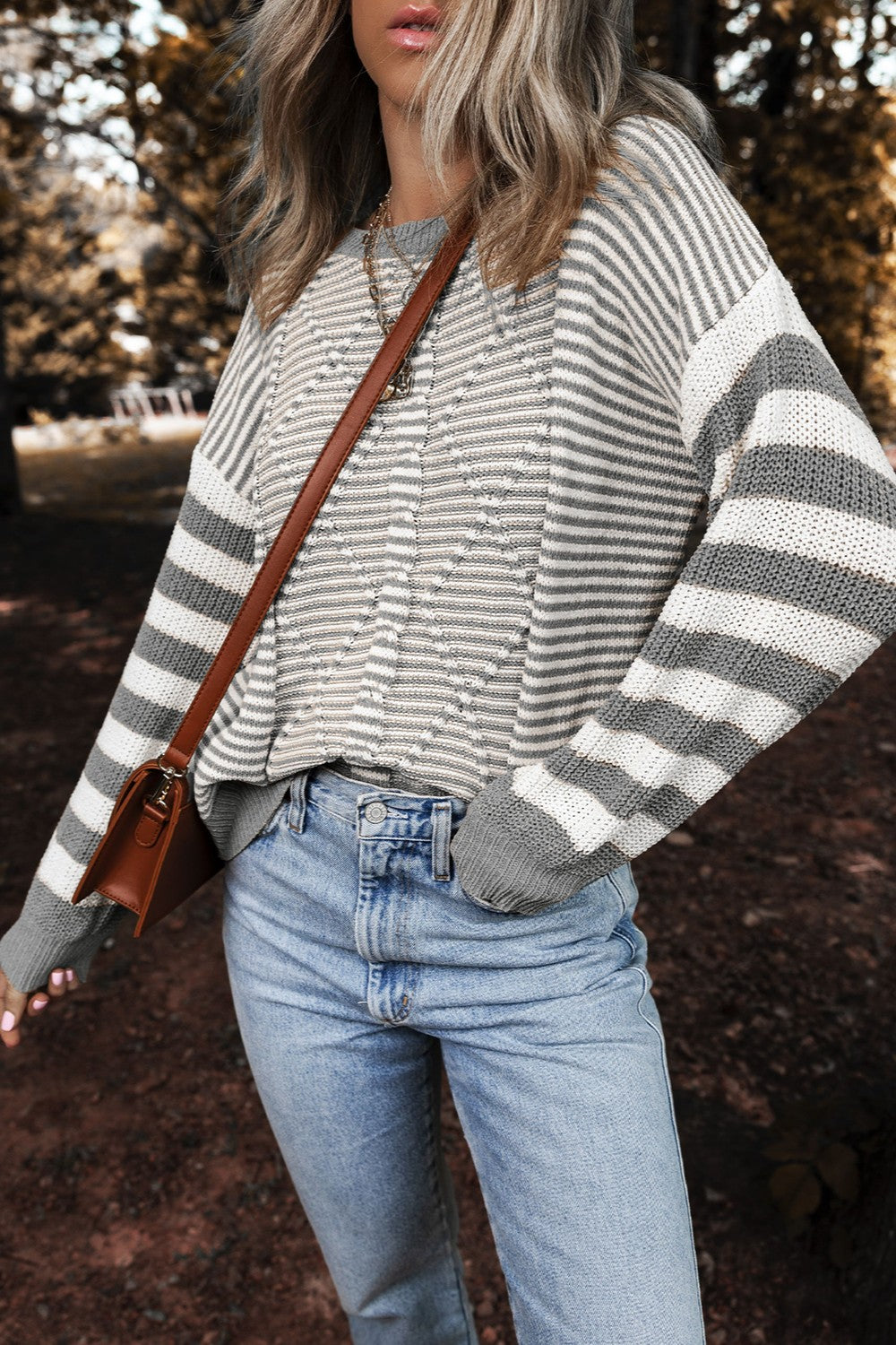 Striped Round Neck Long Sleeve Sweater