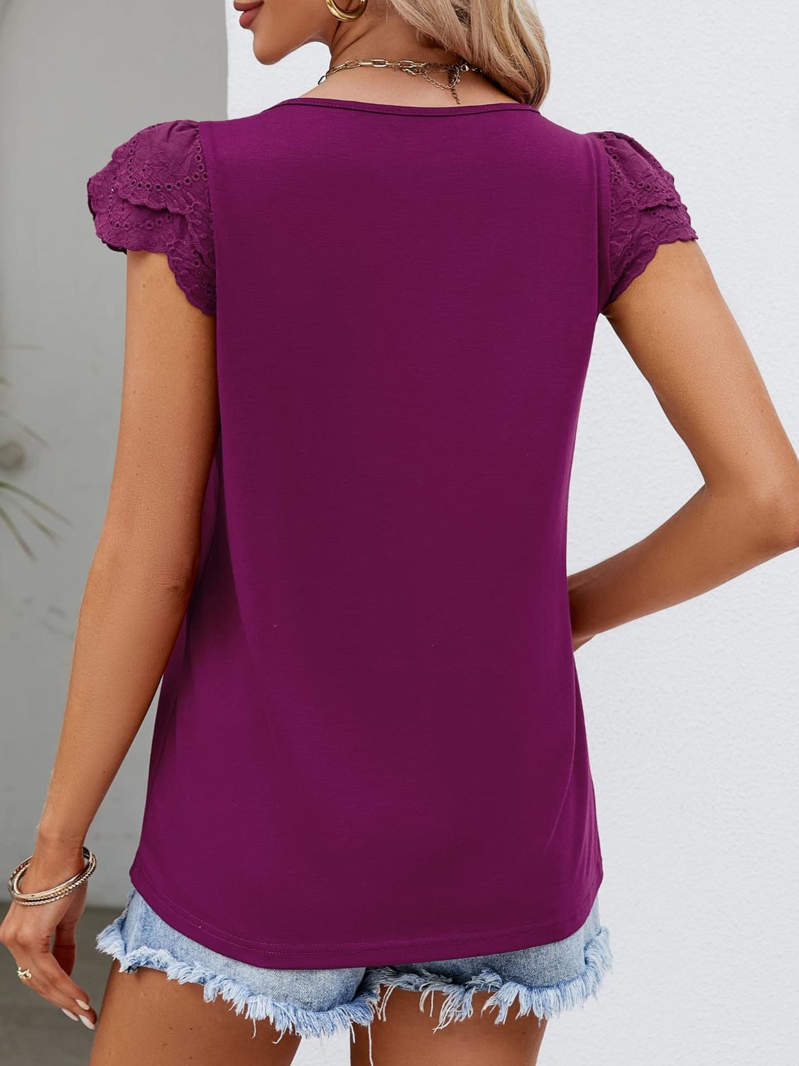 Ruffled Square Neck Cap Sleeve Blouse