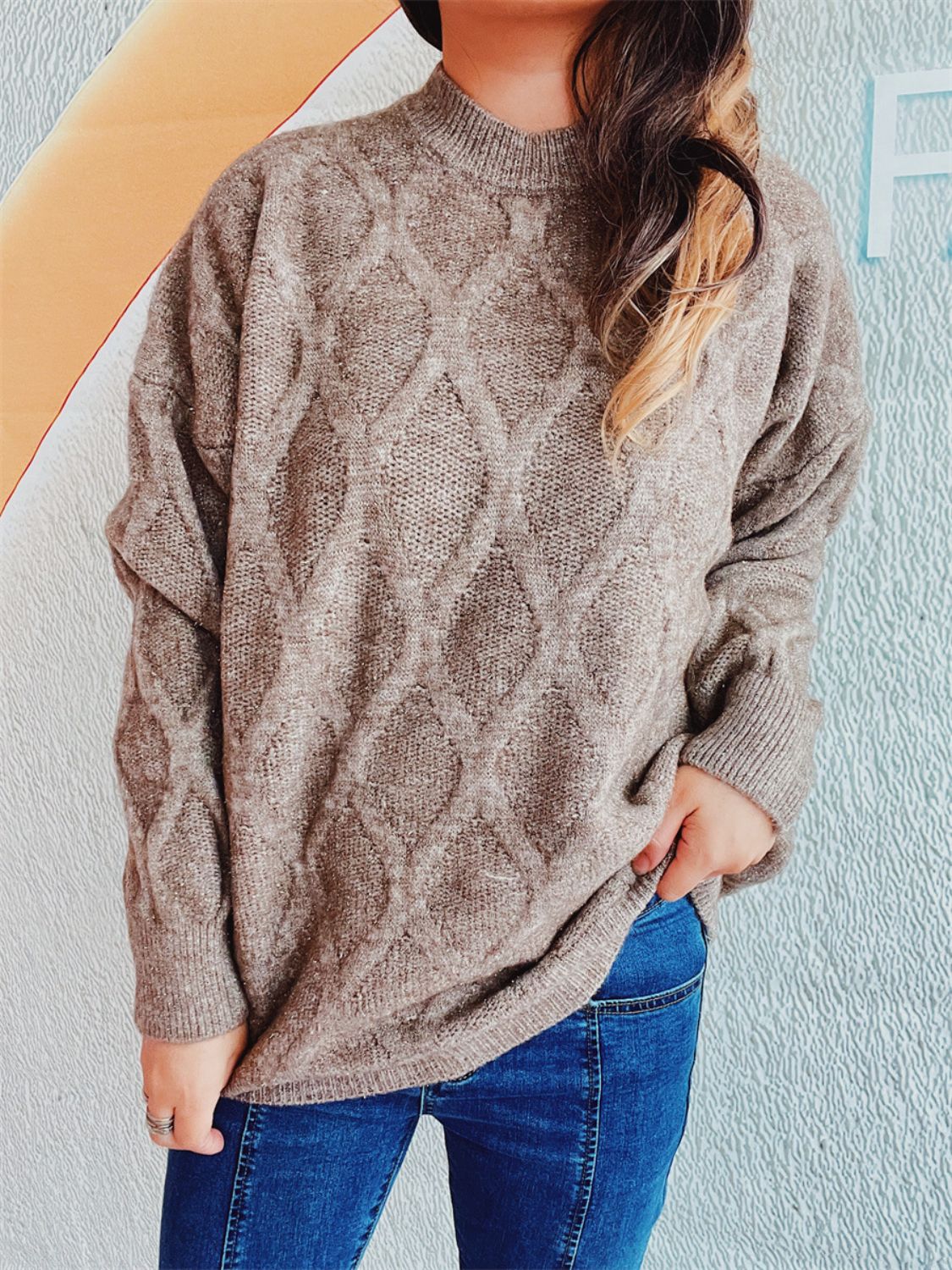 Diamond Round Neck Long Sleeve Sweater