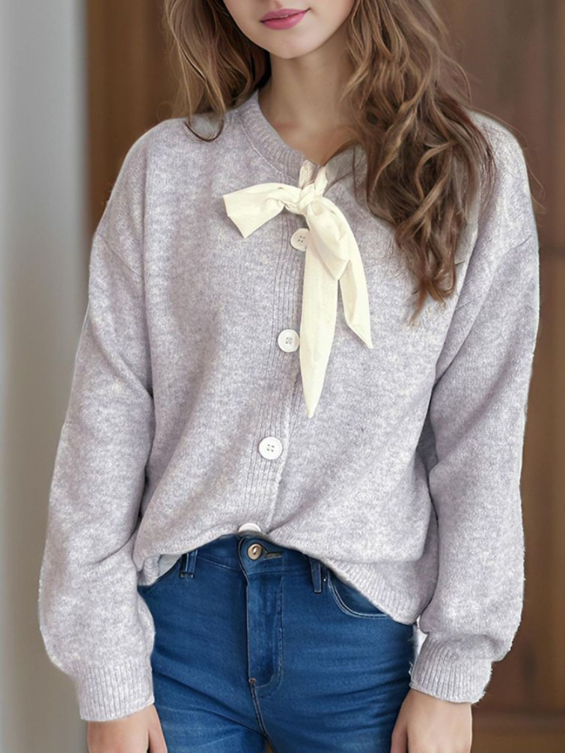 Tied Button Down Long Sleeve Cardigan