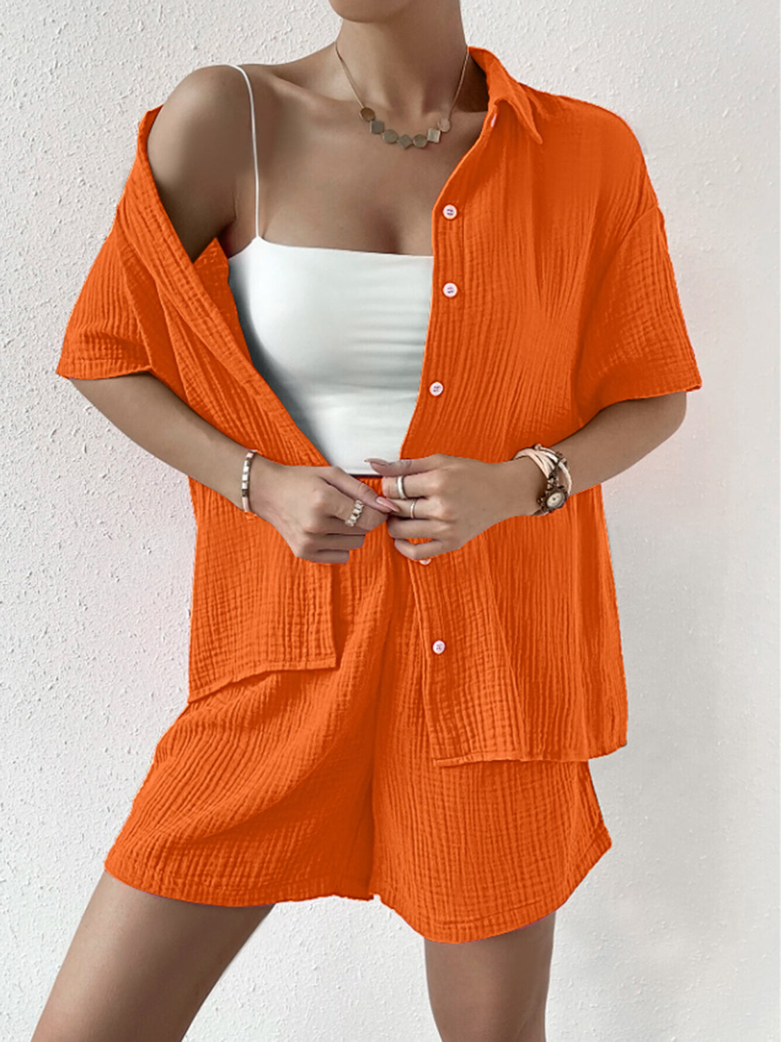 Button Up Half Sleeve Top and Shorts Set