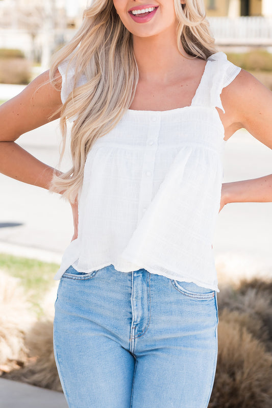 Ruffled Square Neck Wide Strap Tank