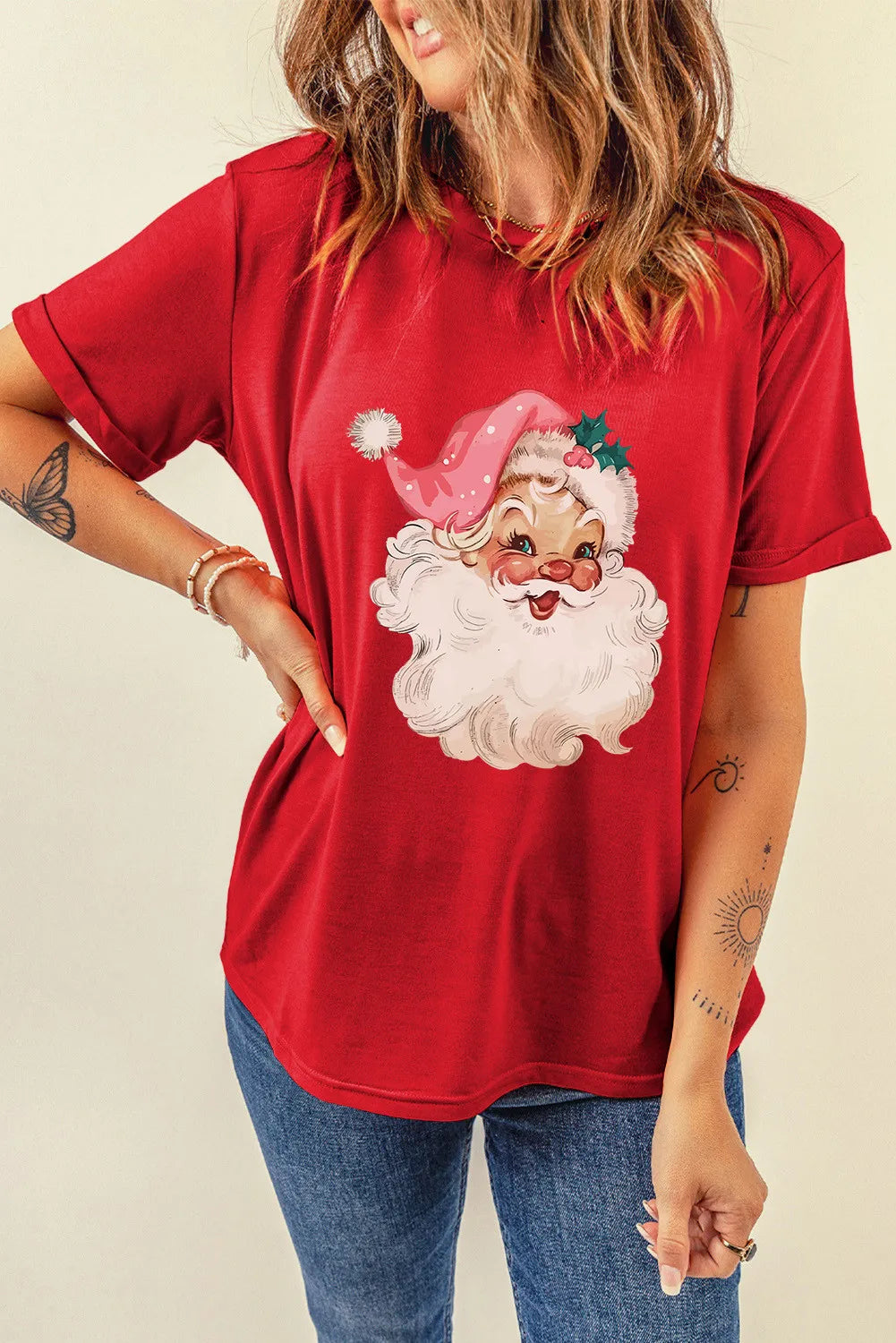 Santa Round Neck Short Sleeve T-Shirt