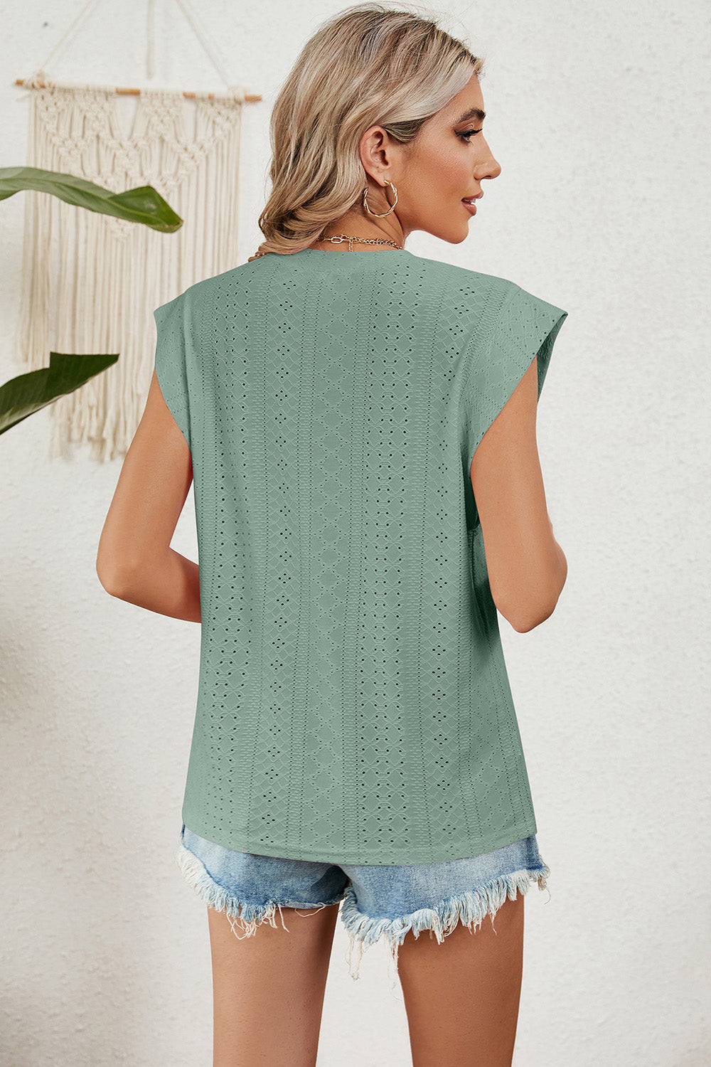 Eyelet Round Neck Tank