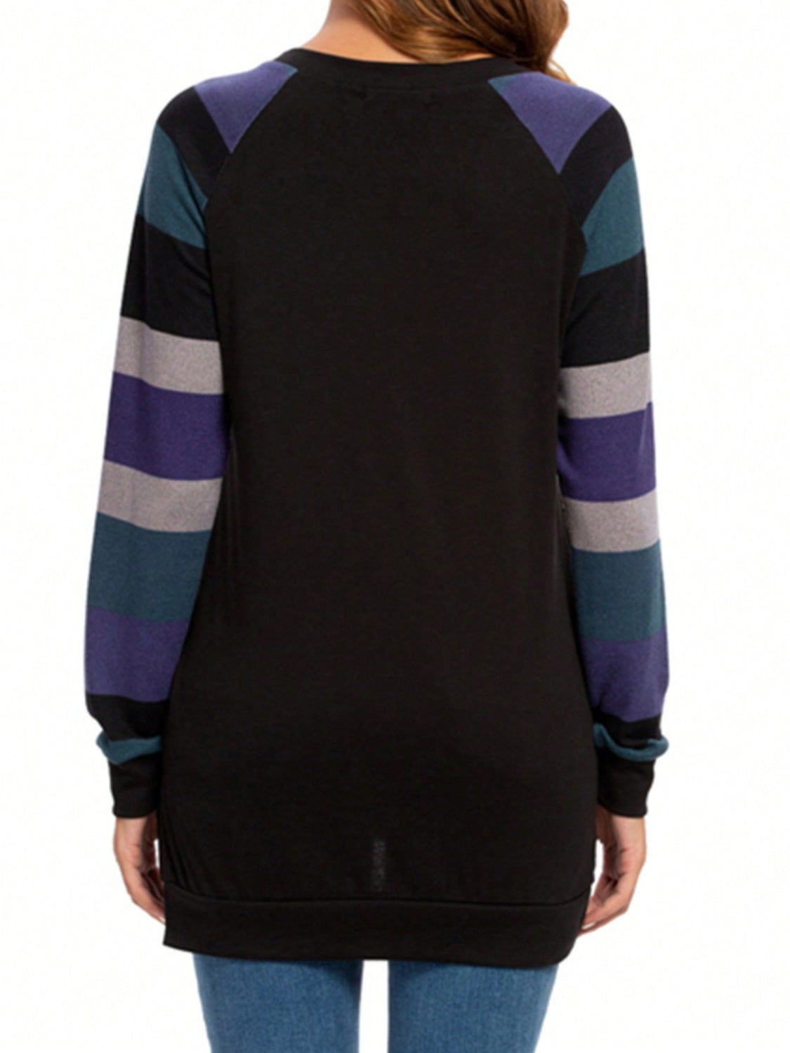 Color Block Round Neck Long Sleeve T-Shirt