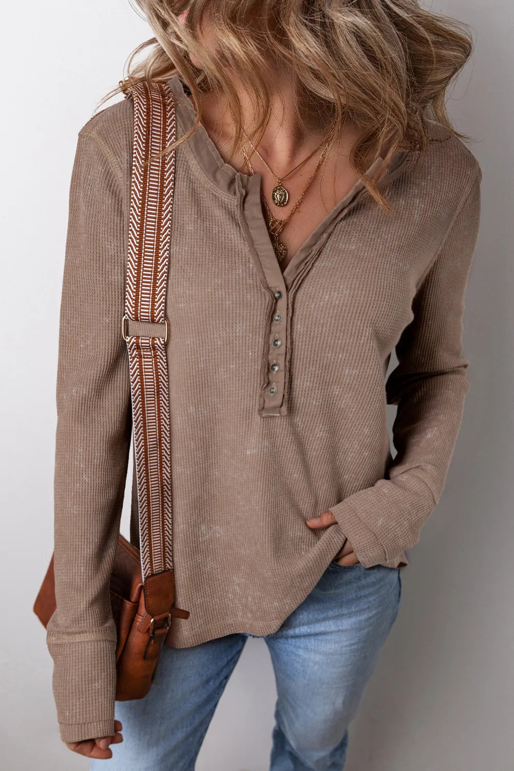 Notched Long Sleeve Top