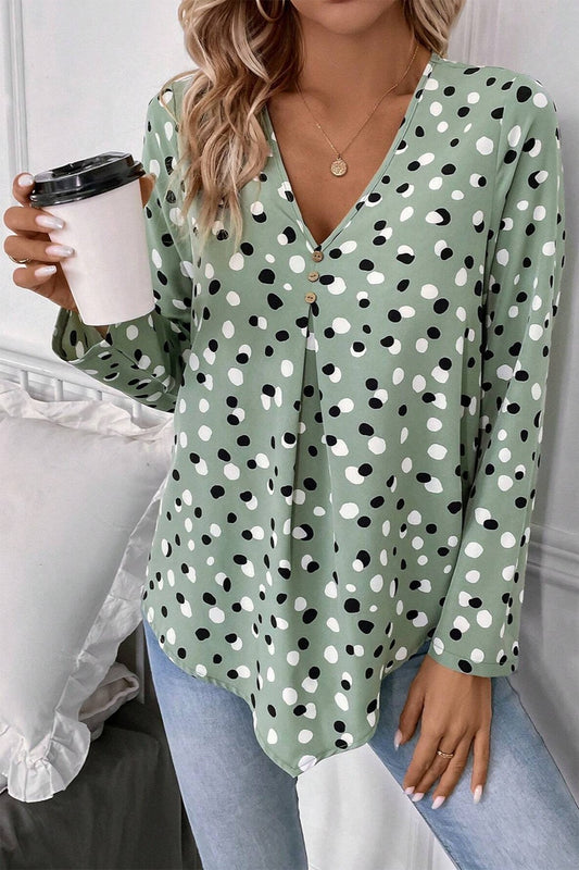 Printed V-Neck Long Sleeve Blouse