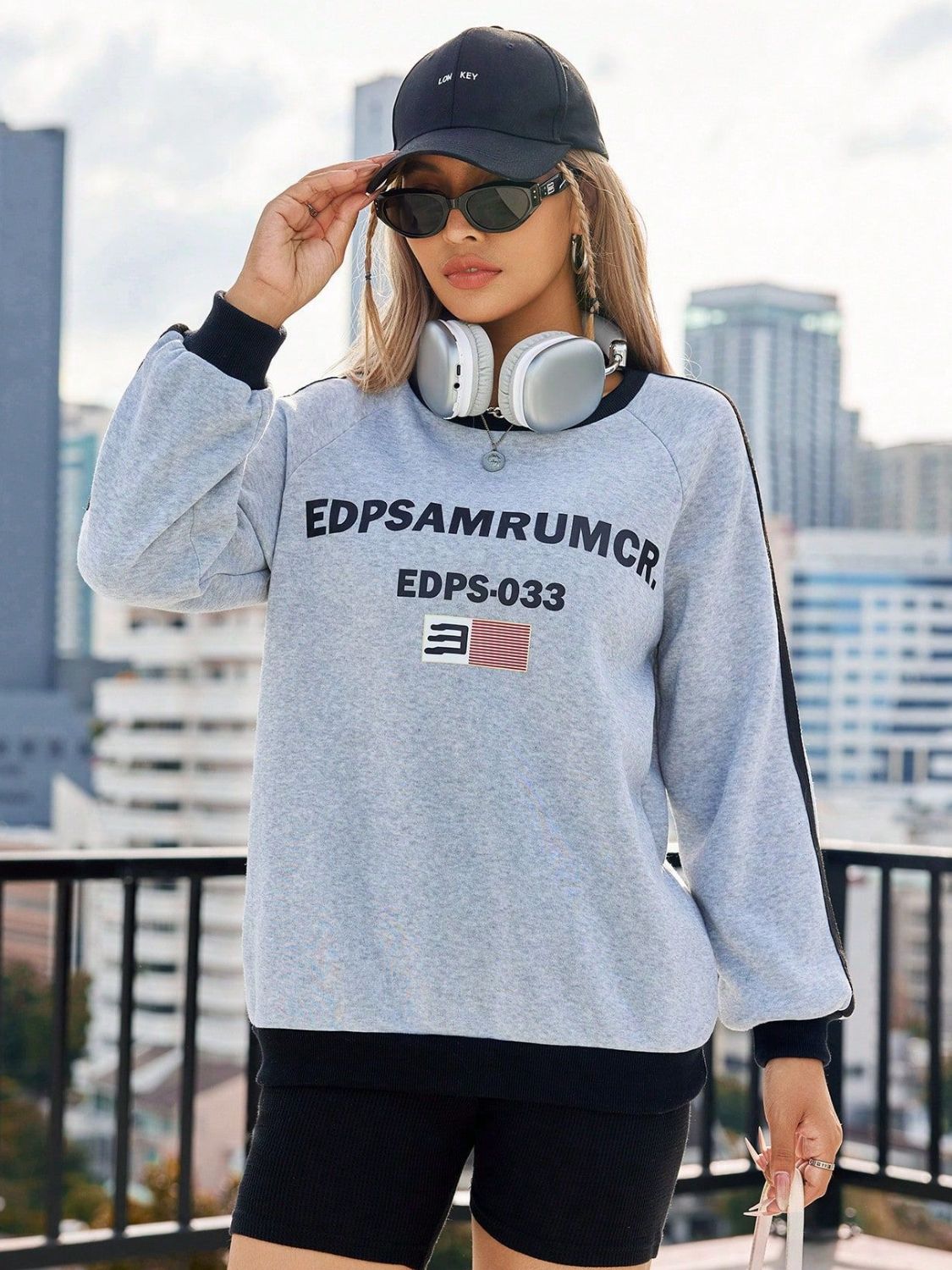 Letter Round Neck Long Sleeve Sweatshirt