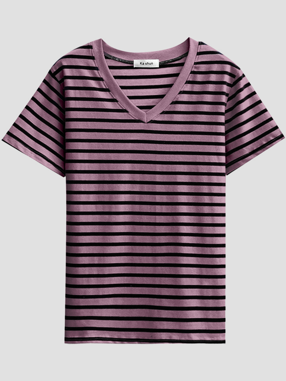 Plus Size Striped V-Neck Short Sleeve T-Shirt