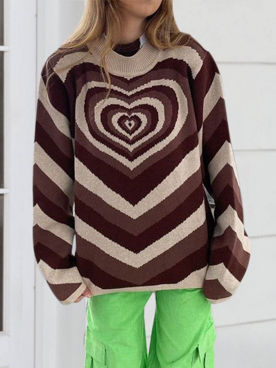 Heart Mock Neck Long Sleeve Sweater