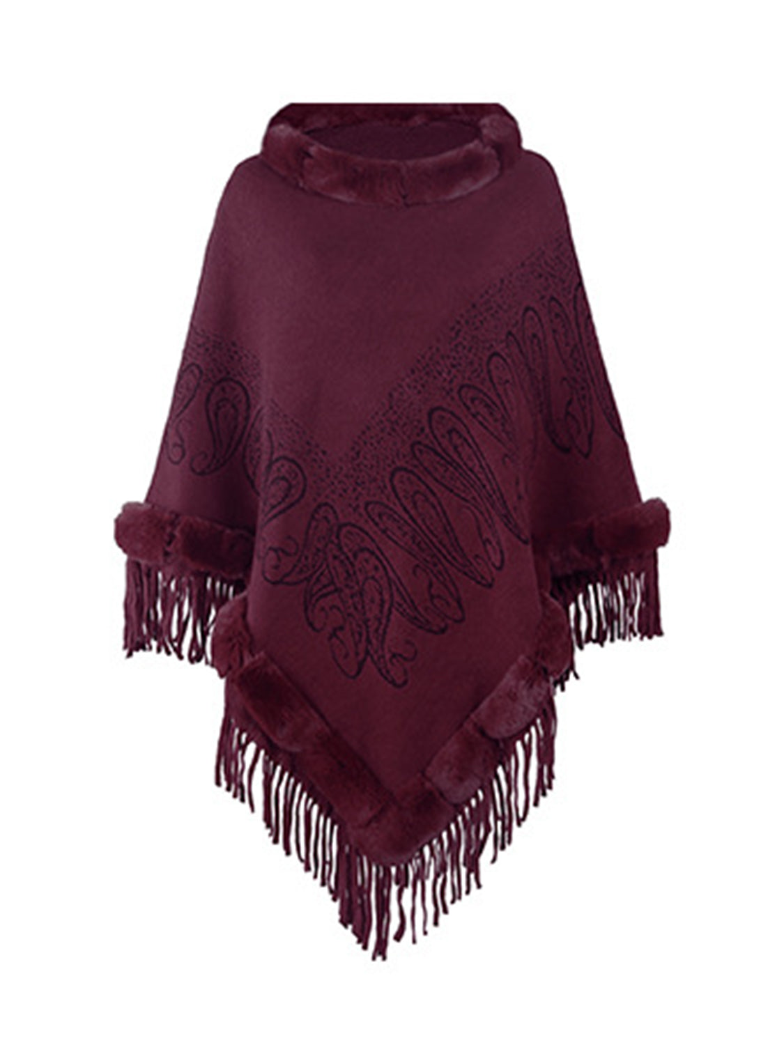 Graphic Fringe Cape Sleeve Poncho