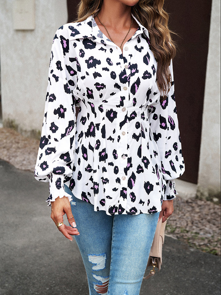 Printed Button-Up Lantern Sleeve Shirt