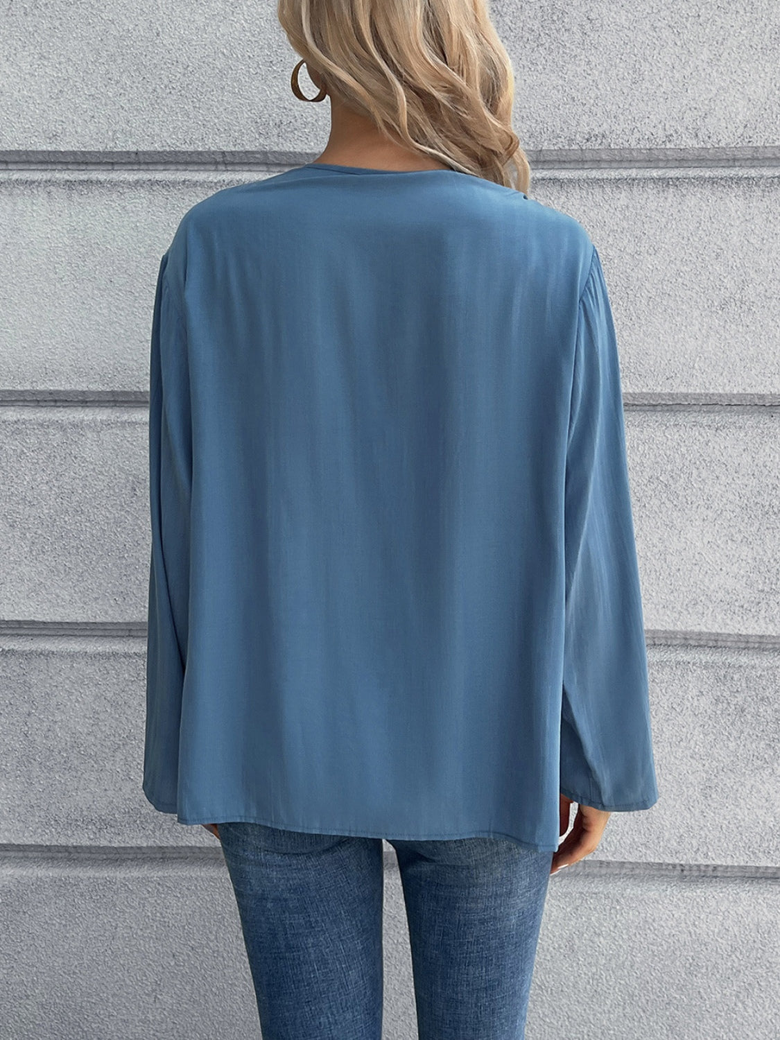 Half Button Long Sleeve Blouse