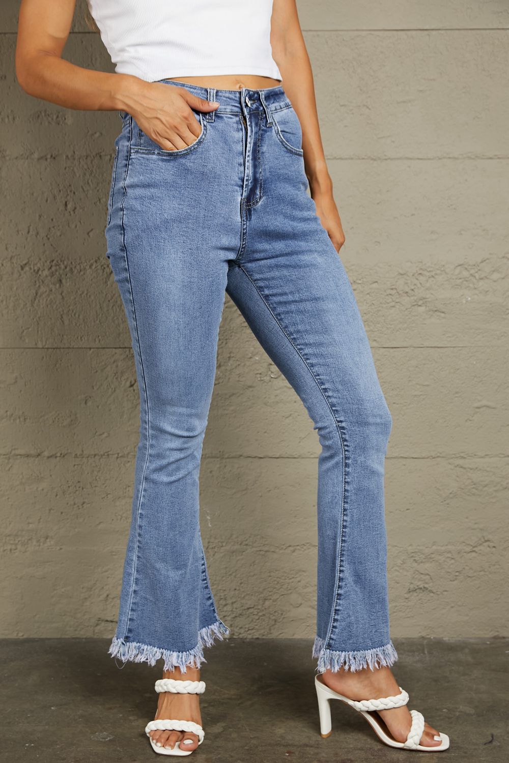 Baeful Frayed Hem Flare Jeans