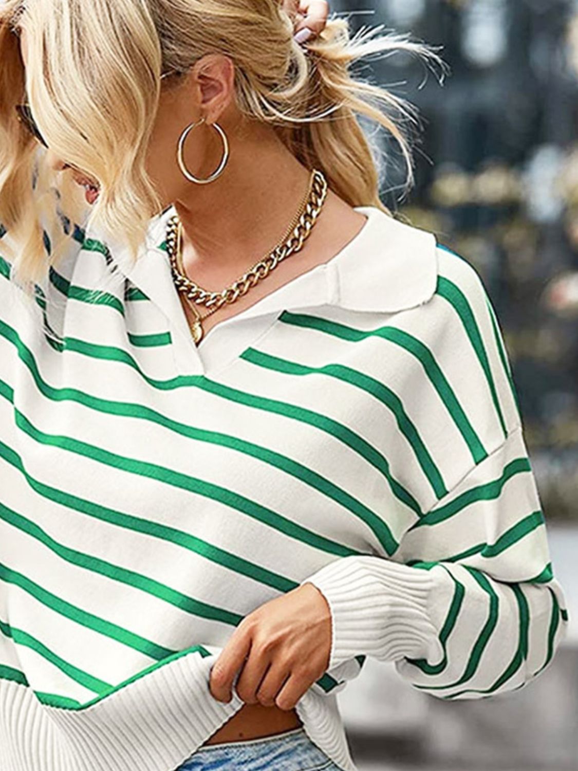 Striped Collared Neck Knit Top