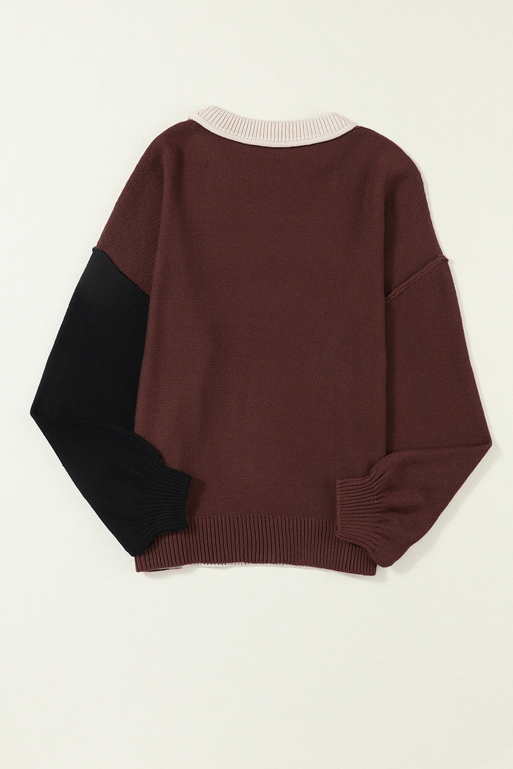 Contrast Round Neck Dropped Shoulder Sweater