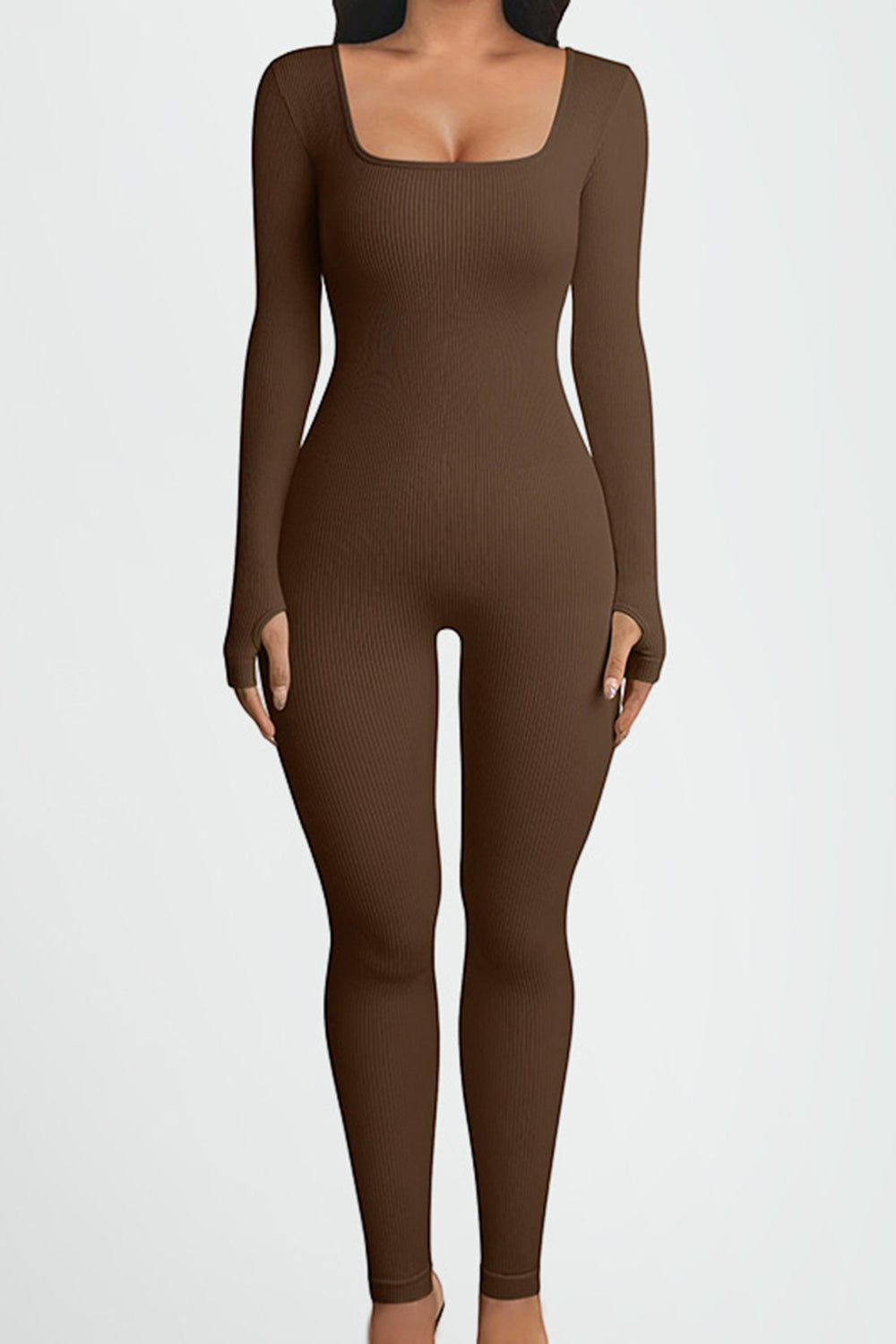 Square Neck Long Sleeve Active Jumpsuit