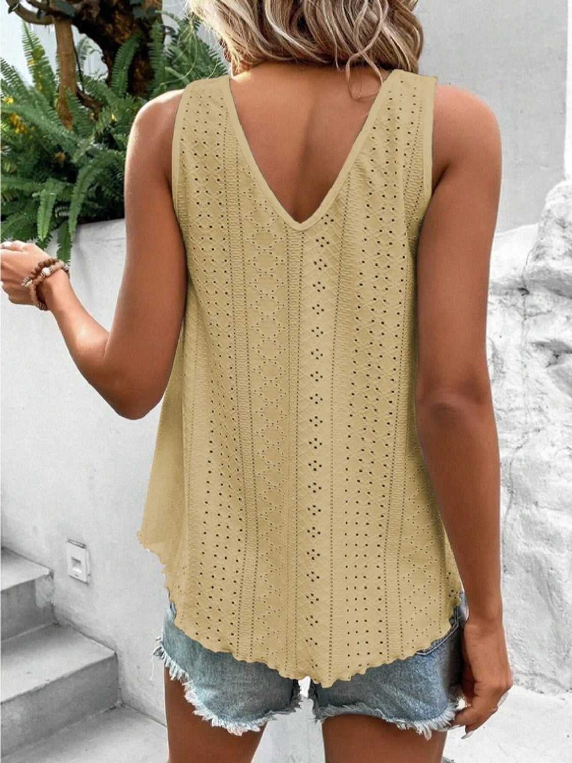 Eyelet V-Neck Wide Strap Tank