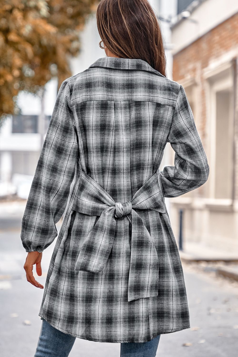 Plaid Tie Front Mini Shirt Dress