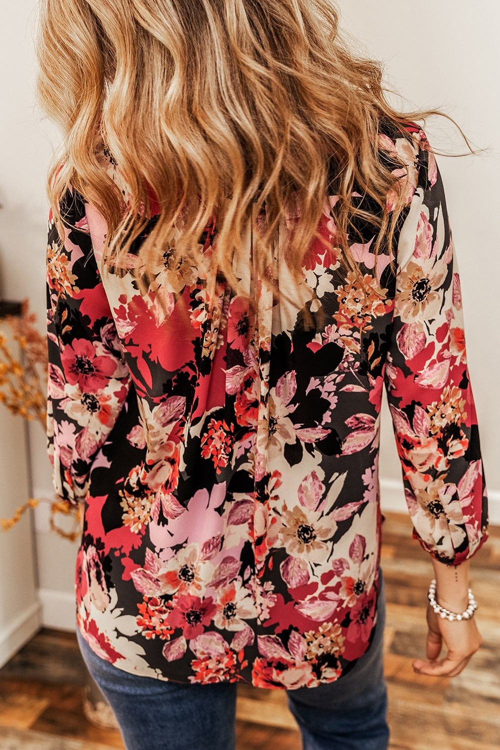 Floral Notched Long Sleeve Shirt