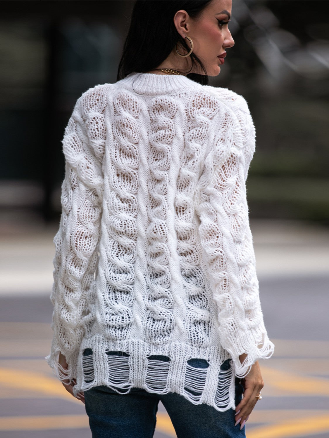 Cable-Knit Distressed Sweater