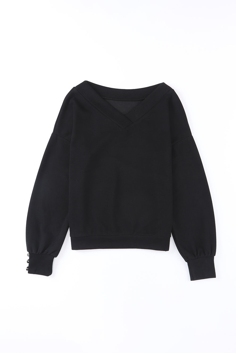 V-Neck Buttoned Long Sleeve Knit Top