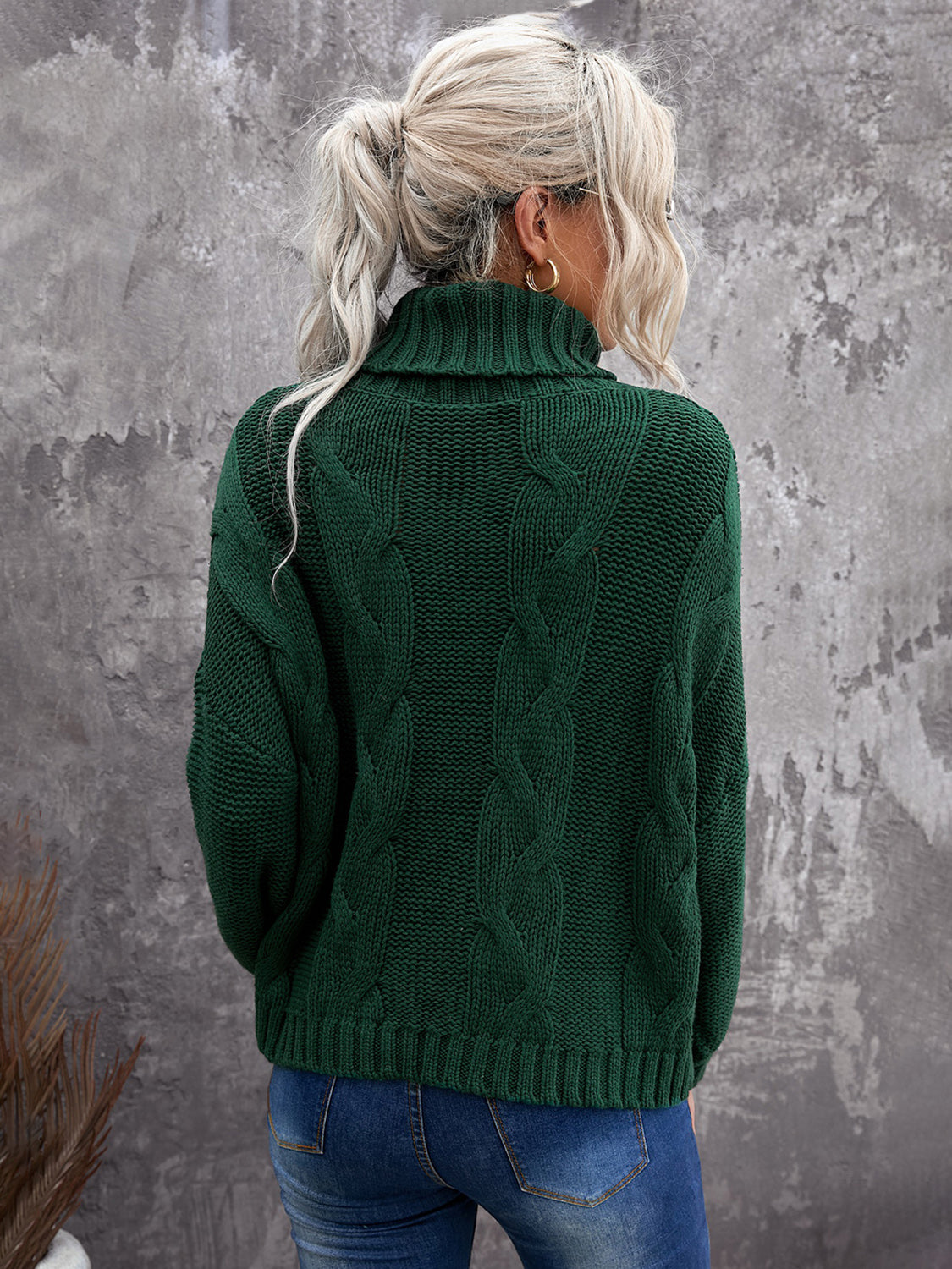 Cable-Knit Turtleneck Dropped Shoulder Sweater