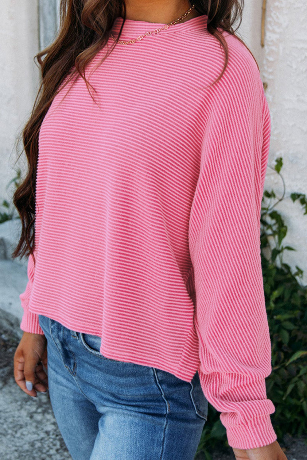 Striped Round Neck Long Sleeve Blouse