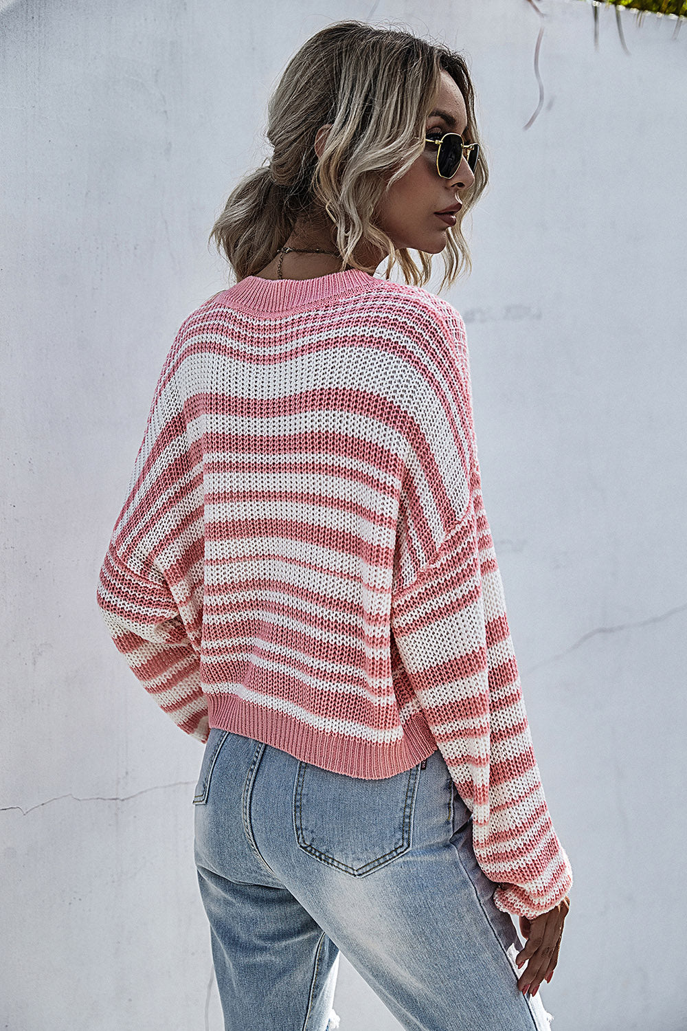 Striped Round Neck Dropped Shoulder Sweater