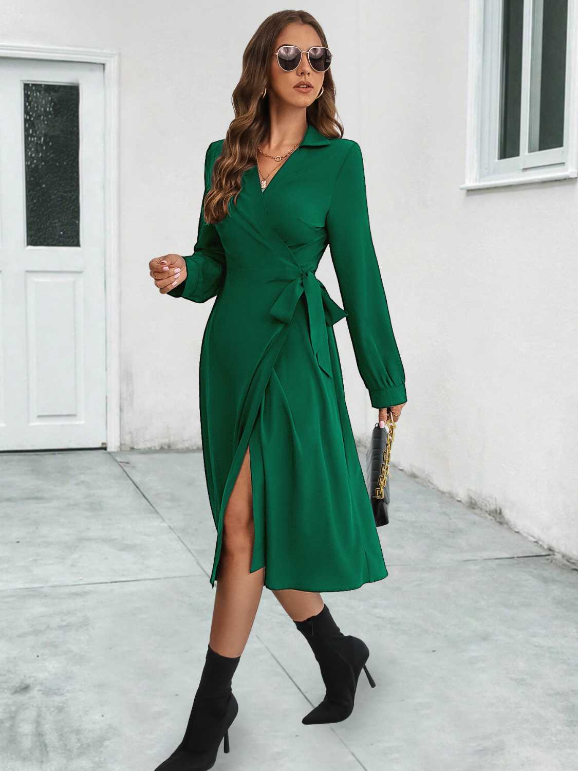 Collared Tied Long Sleeve Dress