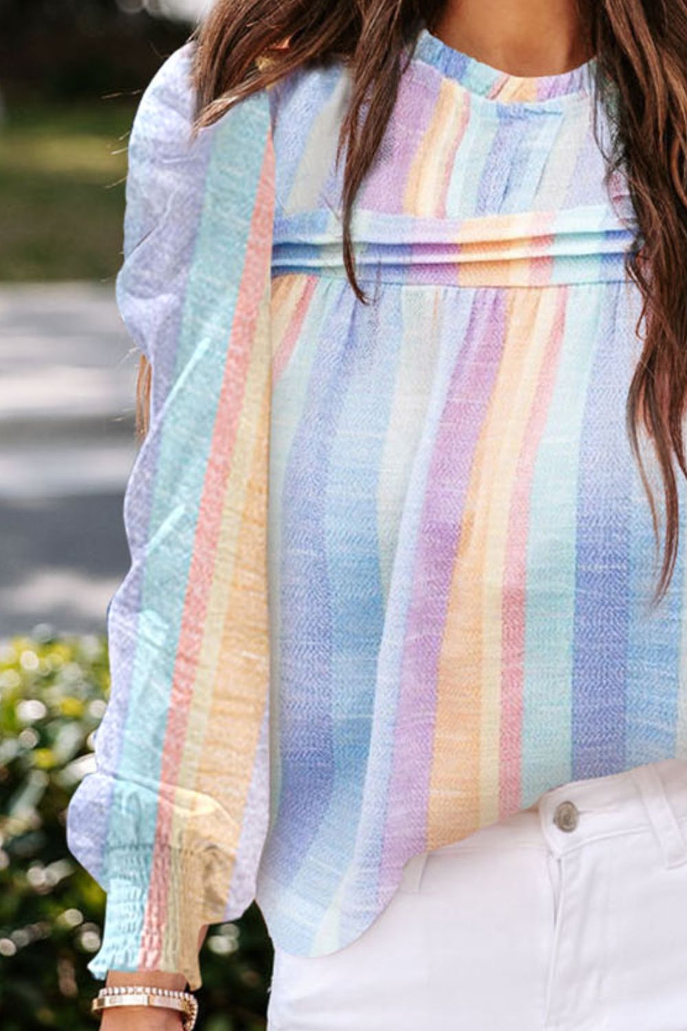 Striped Round Neck Long Sleeve Blouse