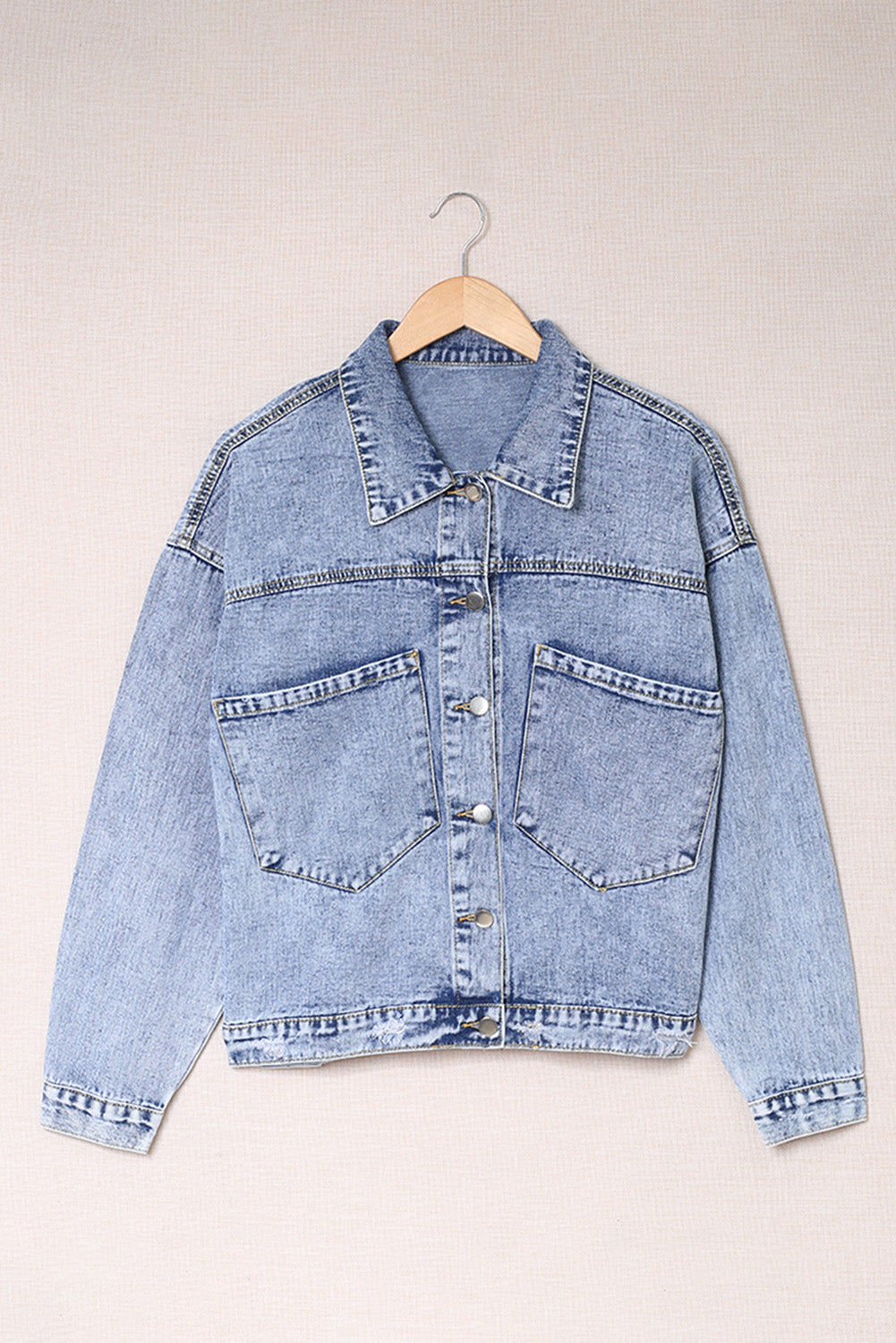 Pocketed Button Up Collared Neck Denim Jacket