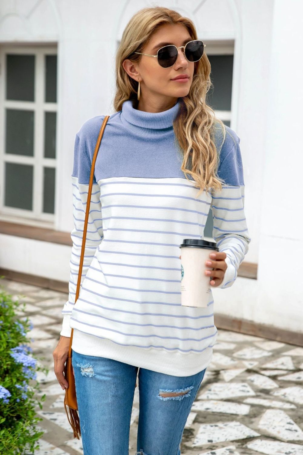 Striped Contrast Turtleneck Sweater