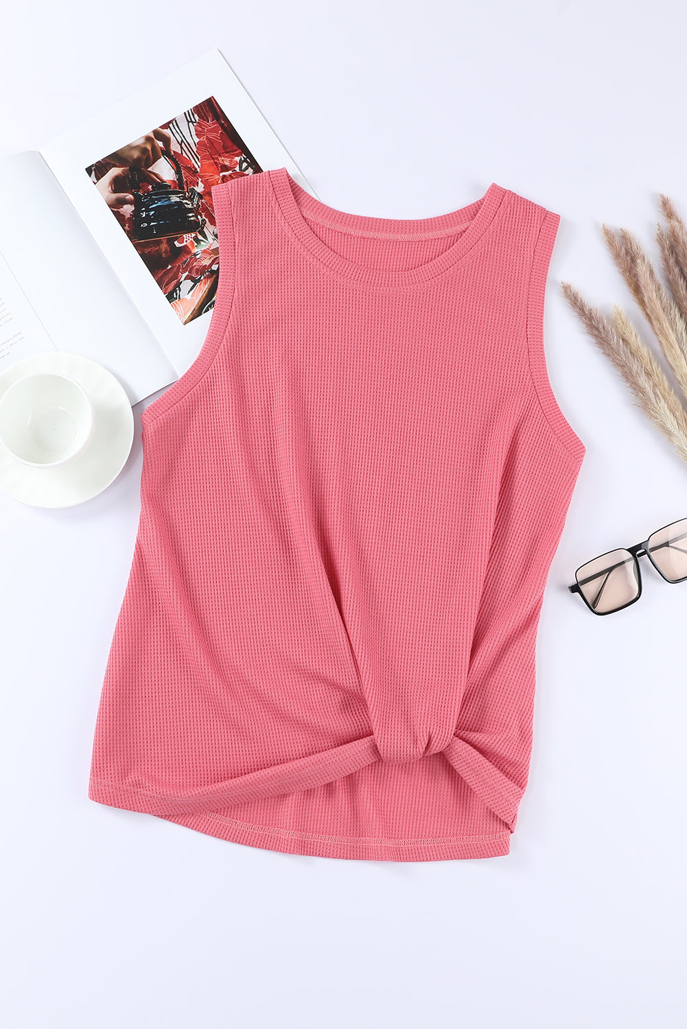 Waffle-Knit Round Neck Tank