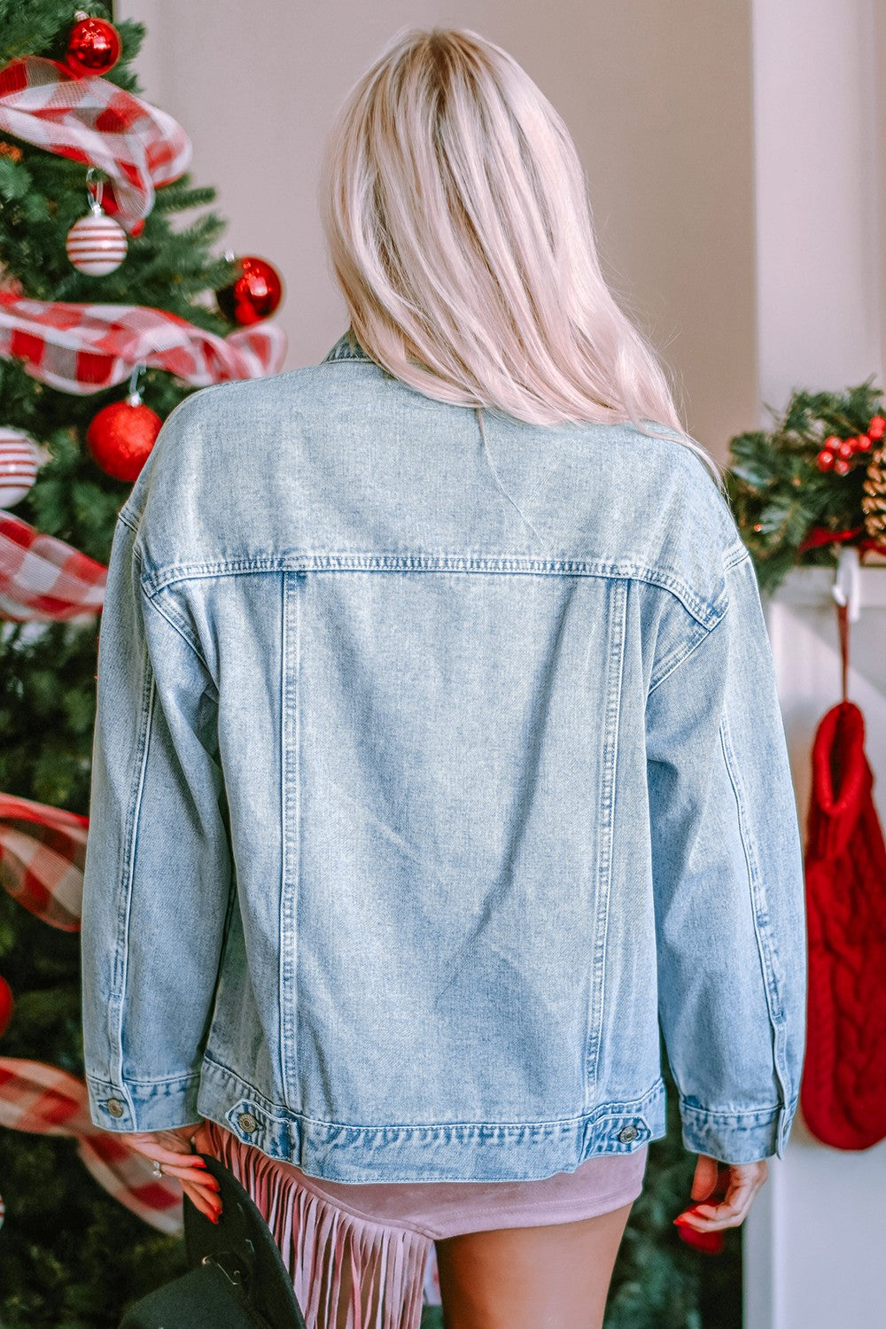 Star Sequin Button Up Denim Jacket