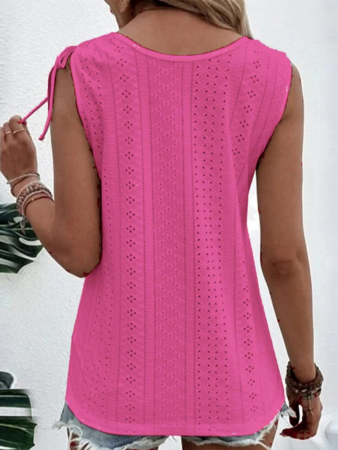 Eyelet Tie Shoulder Scoop Neck Tank