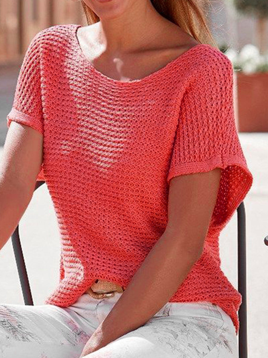 Boat Neck Short Sleeve Sweater