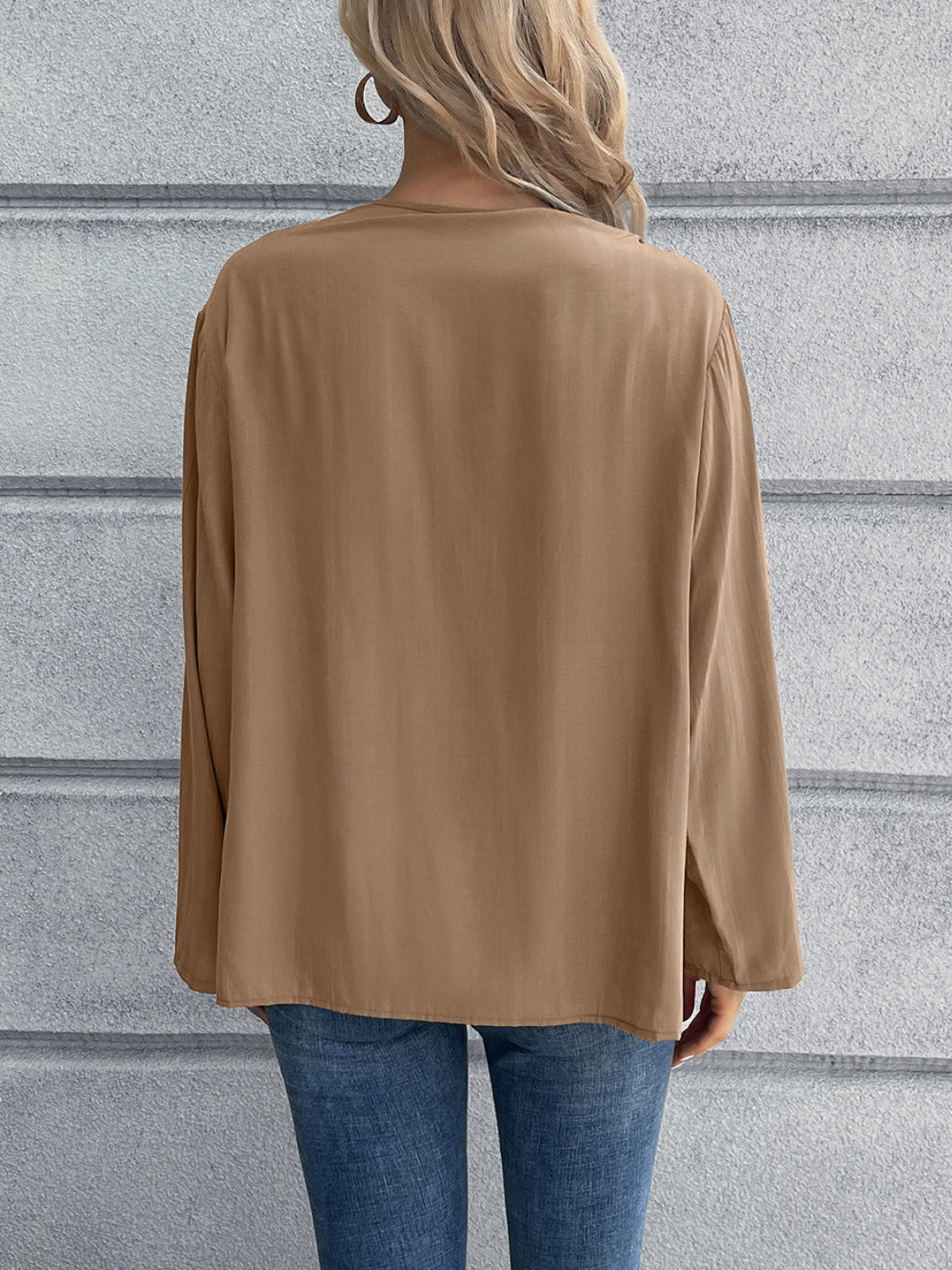 Half Button Long Sleeve Blouse