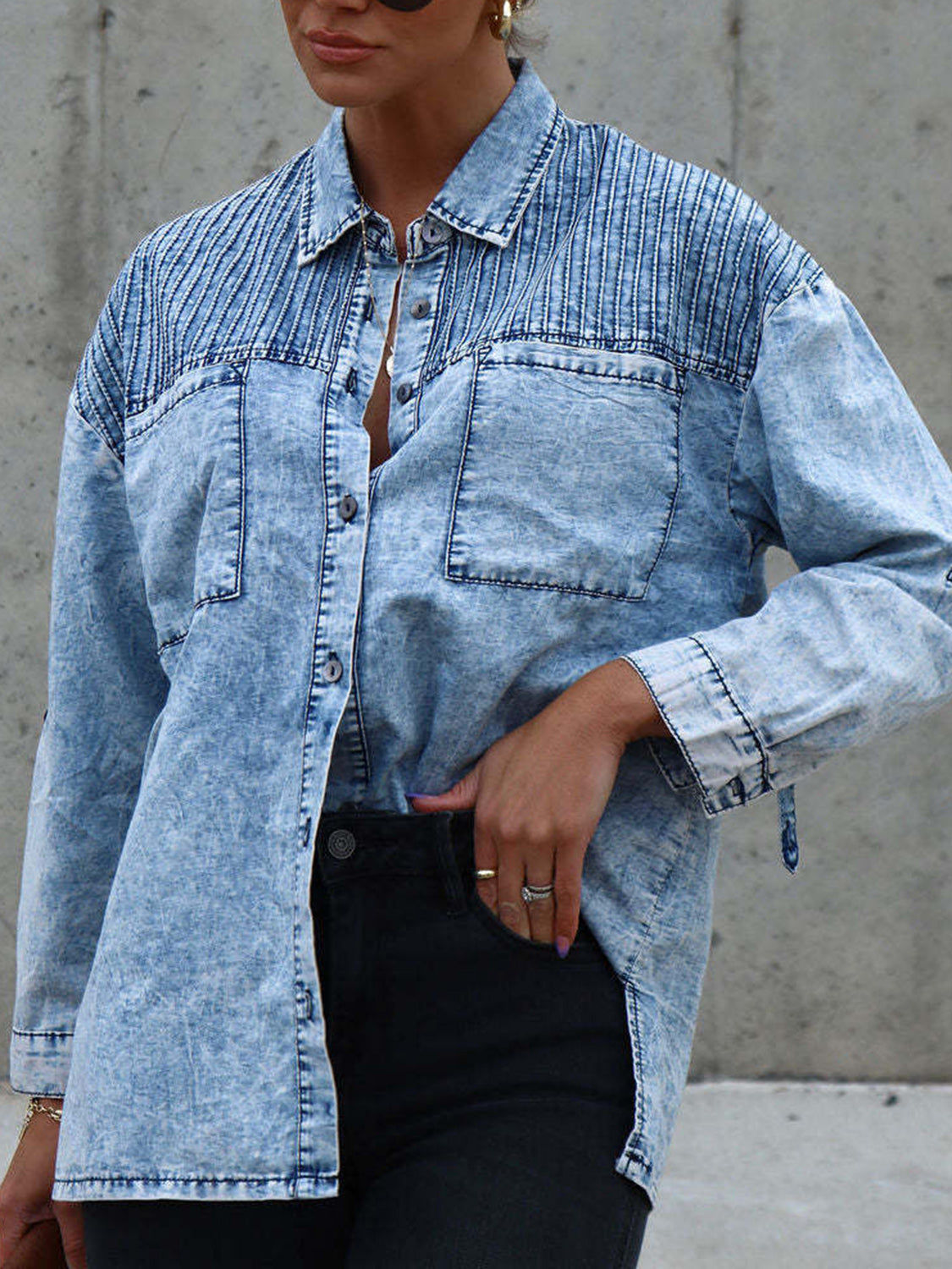 Button Front Collared Denim Jacket