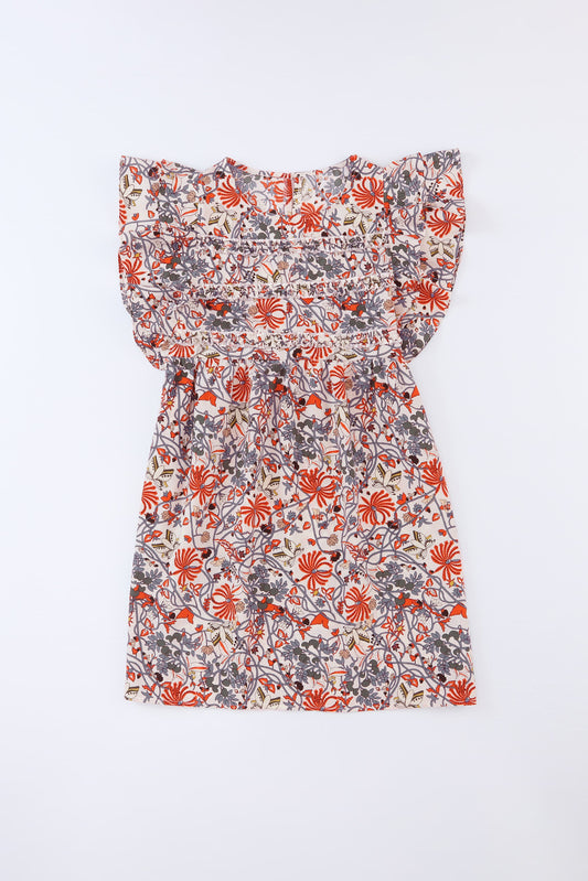 Floral Round Neck Frill Trim Dress