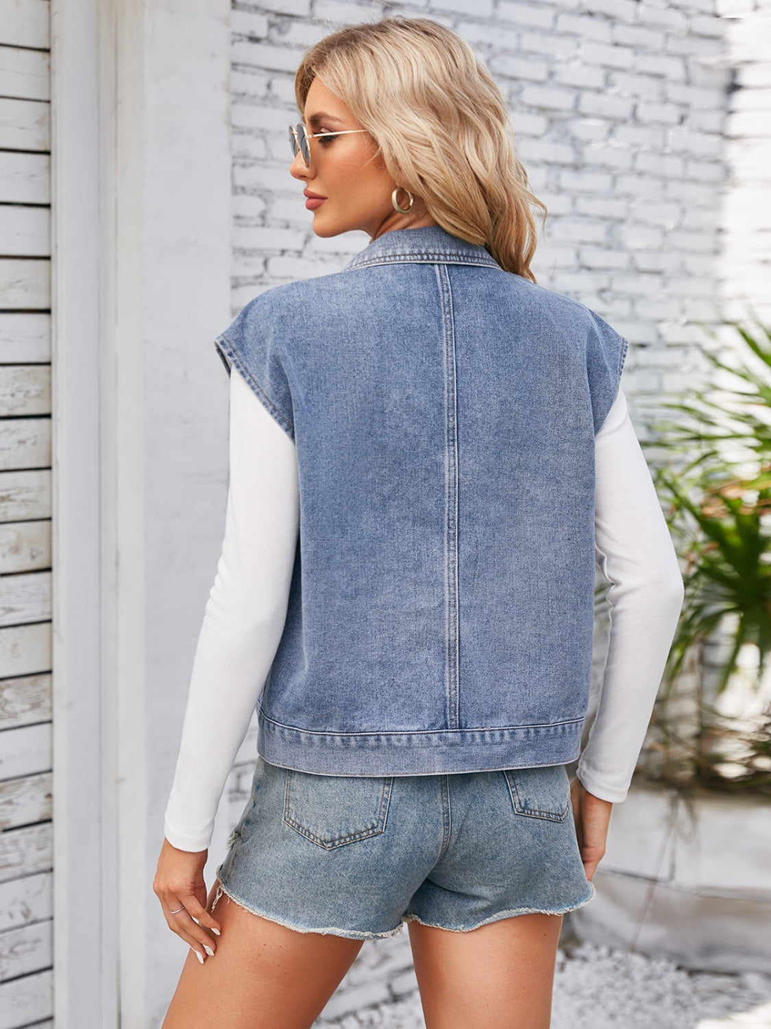 Cap Sleeve Denim Jacket with Pockets