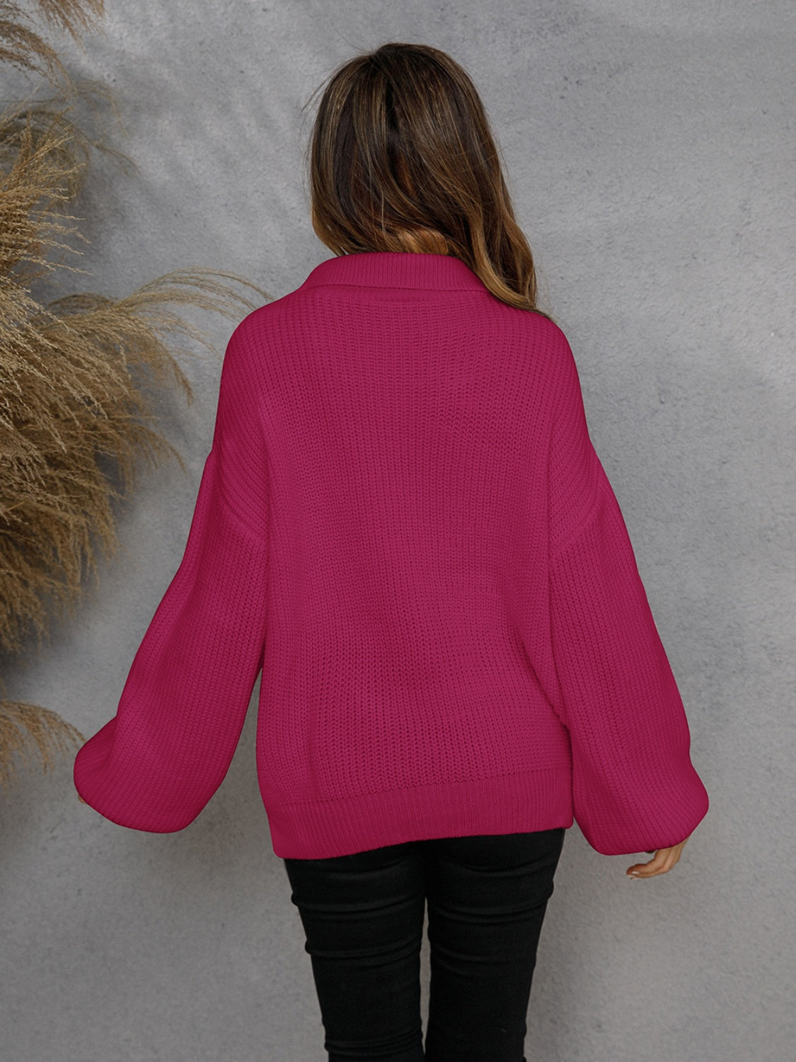 Half Zip Dropped Shoulder Sweater