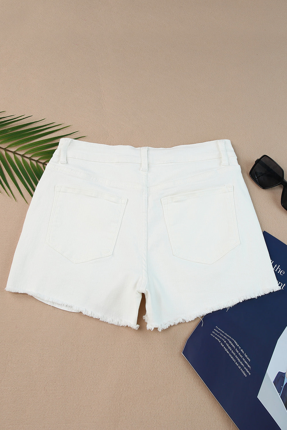 Frayed Hem Distressed Denim Shorts with Pockets