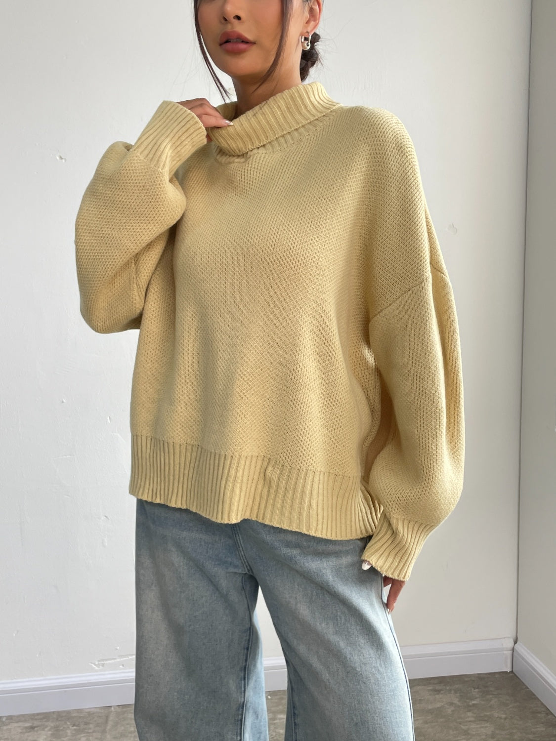 Turtleneck Dropped Shoulder Sweater